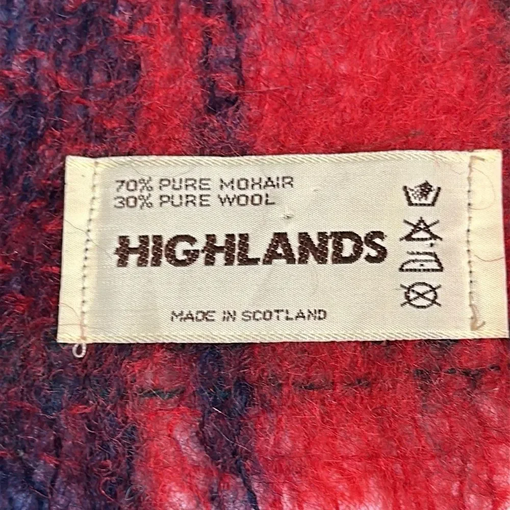 Highlands Vintage Mohair Scarf Red Plaid made in Scotland Men’s Women’s